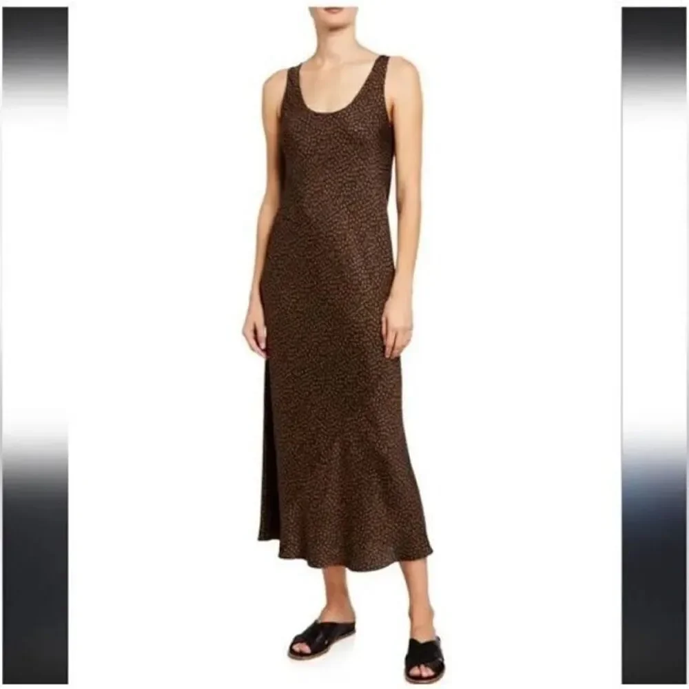 Vince scoop neck maxi slip dress silk black tan size XS